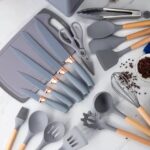 Kitchen Cooking Utensils & Knife Set with Block, Holder & Cutting Board 19 Piece Set