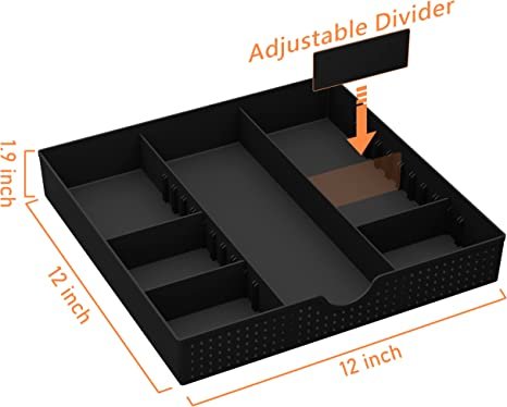 CAXXA 3 Slot Drawer Organizer with 4 Adjustable Dividers (BLACK, 1 PACK)
