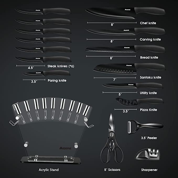 MIDONE 17 Pieces German Stainless Steel Kitchen Knife Set