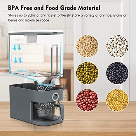 VenDotbi Rice Dispenser, 22-25 Lbs Rice Container with Measuring Cup