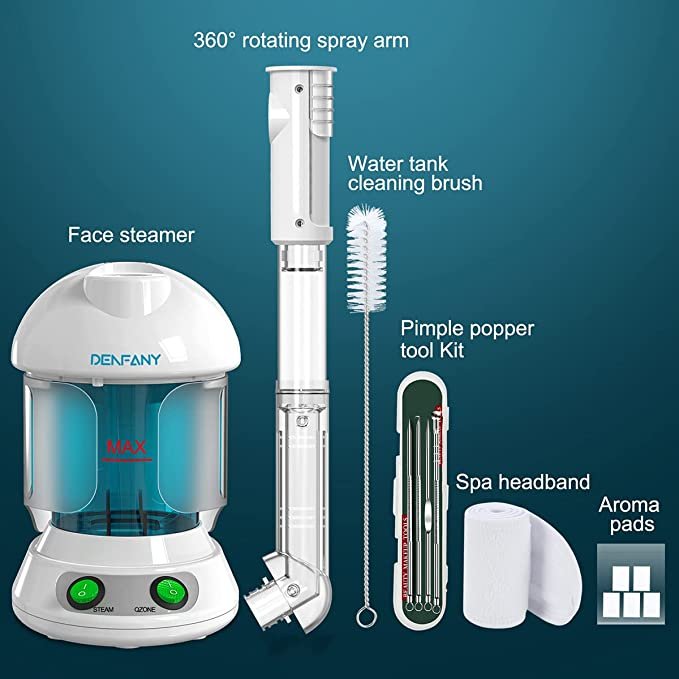 Facial Steamer - DENFANY Nano Ionic Face Steamer with Extendable 360° Rotatable Arm  (Blue)