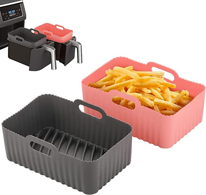 OUTXE 2-Pack Dual Air fryer Silicone Liners for 8 to 10 QT Ninja DZ201/ DZ401