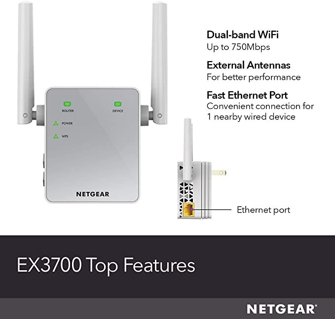 NETGEAR Wi-Fi Range Extender EX3700 - Coverage Up to 1000 Sq Ft and 15 Devices