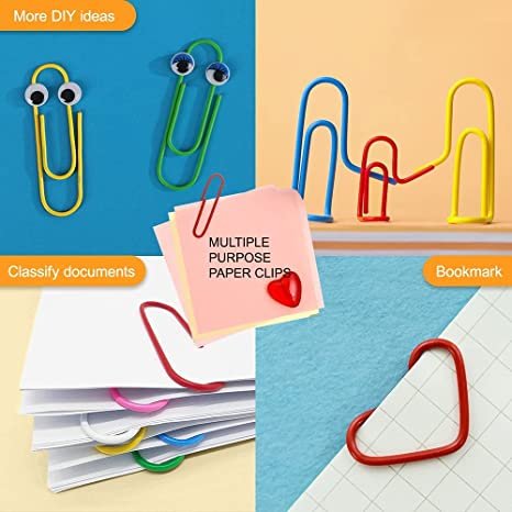 Sopito 300pcs Colored Office Clips Set with Paper Clamps Paperclips Rubber Bands for Office and School Supplies, Assorted Sizes