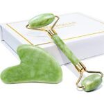 BAIMEI Jade Roller & Gua Sha Set Face Roller for Skin Care Routine and Puffiness-Green