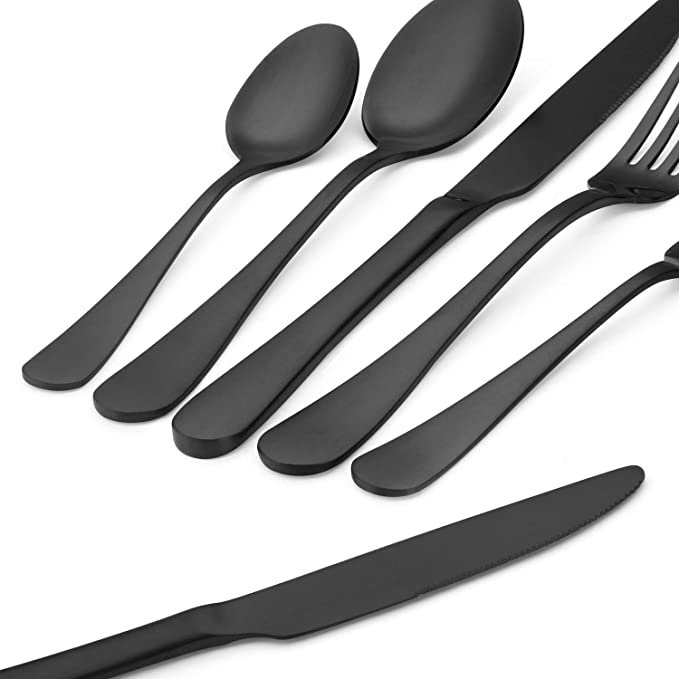 Bysta 20-Piece Stainless Steel Flatware Set, Matte Black Silverware Set