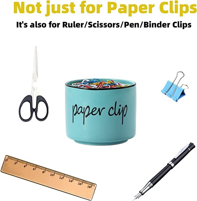 ONTUBE Porcelain Paper Clip Holders,Ceramic Paper Clip Organizer (Turquoise)