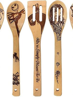 NARFIRE 5Pcs Halloween Bamboo Spatula Set