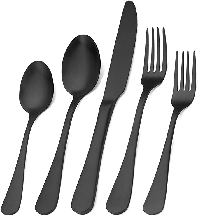 Bysta 20-Piece Stainless Steel Flatware Set, Matte Black Silverware Set