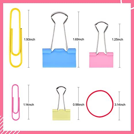 Sopito 300pcs Colored Office Clips Set with Paper Clamps Paperclips Rubber Bands for Office and School Supplies, Assorted Sizes
