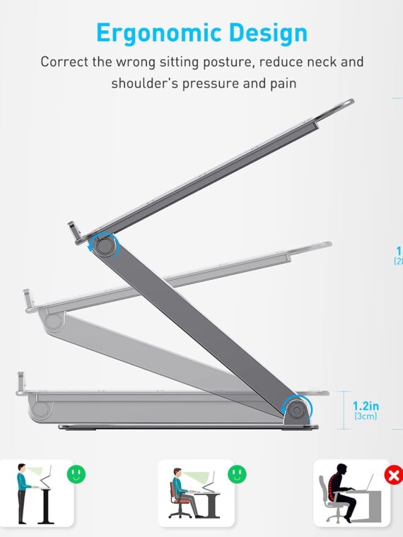 Almoz Laptop Stand, Aluminum Computer Riser, Compatible with All Laptop 10-17.3 Inches, Space Grey