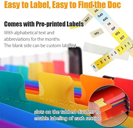 Expanding File Folders,  Office Supplies, Desk Organization, Letter Size, 24 Pockets