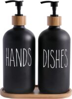MOMEEMO Glass Soap Dispenser Set, Contains Glass Hand Soap Dispenser and Glass Dish Soap Dispenser. (Black)