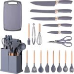 Kitchen Cooking Utensils & Knife Set with Block, Holder & Cutting Board 19 Piece Set