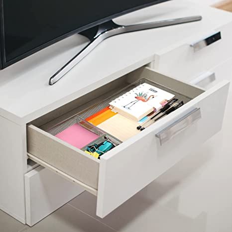 EsOfficce Desk Drawer Organizer, 12.2 x 8.3 x1.8 Inches, Silver