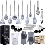 BeeNatural Kitchen Utensil Set, 32 Piece Marble Grey Kitchen Gadget