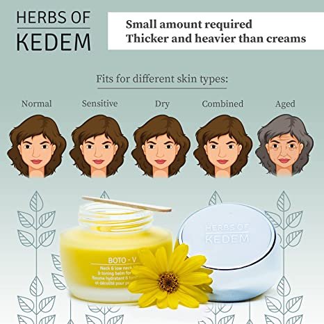 Herbs of Kedem Boto-V Neck and Chest Wrinkle Balm Treatment for Women Dry Skin -Jojoba Oil, 1.69 Fl.Oz