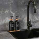 MOMEEMO Glass Soap Dispenser Set, Contains Glass Hand Soap Dispenser and Glass Dish Soap Dispenser. (Black)