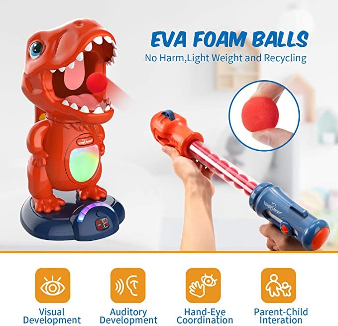 Movable Dinosaur Shooting Toys for Kids Target Shooting Games with 2 Air Pump Gun