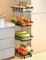 Fruit Basket for Kitchen,4 Tier Stackable Fruit and Vegetable Storage Rolling Cart