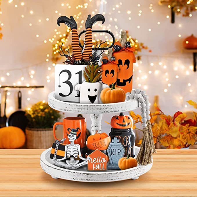 Luxspire 2 Tiered Tray, Fall Halloween Decorations
