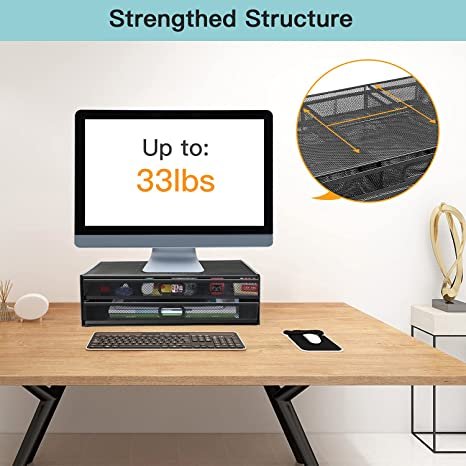 Monitor Stand, Monitor Stand with Drawer, Desktop Computer Stand for PC, Laptop, Printer - HUANUO