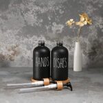 MOMEEMO Glass Soap Dispenser Set, Contains Glass Hand Soap Dispenser and Glass Dish Soap Dispenser. (Black)