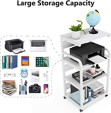 Tribesigns 4-Shelf Mobile Printer Stand with Storage Shelves (White)