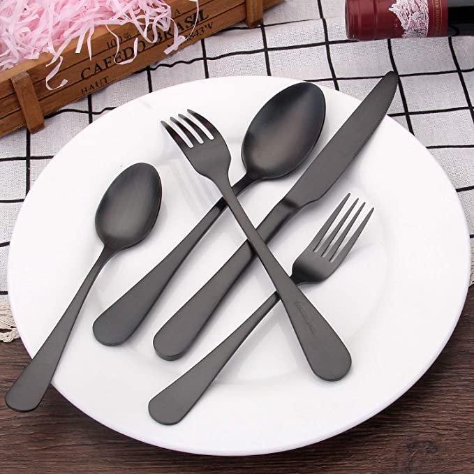 Bysta 20-Piece Stainless Steel Flatware Set, Matte Black Silverware Set