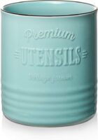 DOWAN Kitchen Utensil Holder, 7.2″ Large Ceramic Teal Utensil Crock