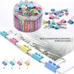 Sopito 300pcs Colored Office Clips Set with Paper Clamps Paperclips Rubber Bands for Office and School Supplies, Assorted Sizes