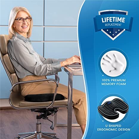 Everlasting Comfort Office Chair Seat Cushion Pillow for Back, Coccyx, & Tailbone Pain Support Pad