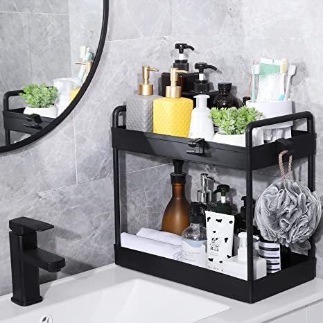 2pcs Under Sink Organizers and Storage with Hooks for Home Kitchen Bathroom