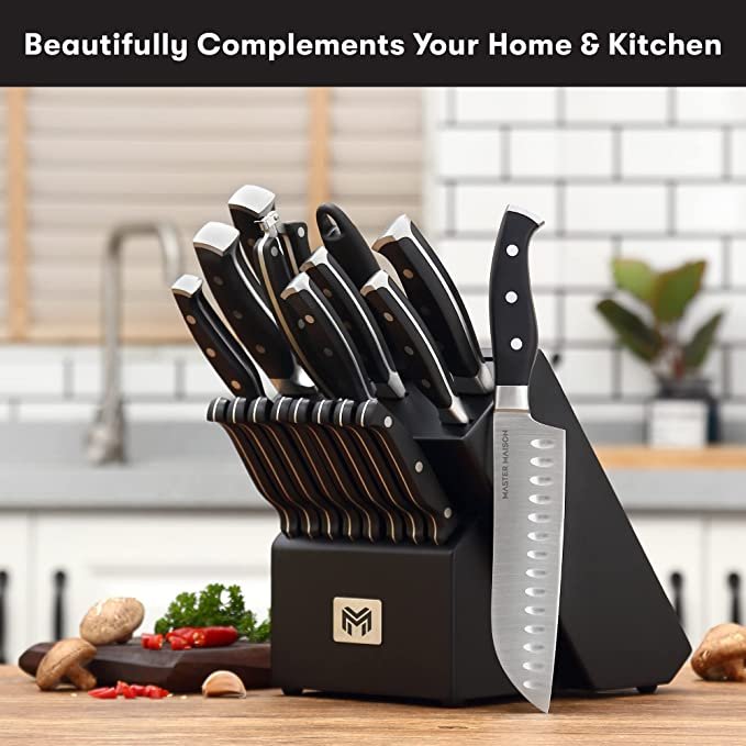 Master Maison 19-Piece Kitchen Knife Set With Wooden Knife Block - German Stainless Steel Knife Set