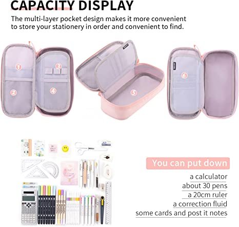 CICIMELON Durable Pencil Case Big Storage Pen Pouch Bag. Pink
