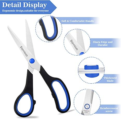 Scissors Set of 6-Pack, 8" All Purpose, Right/Left Handed