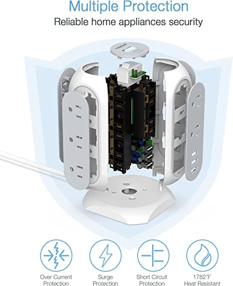 Tower Power Strip with 11 Outlets 3 USB Chargers