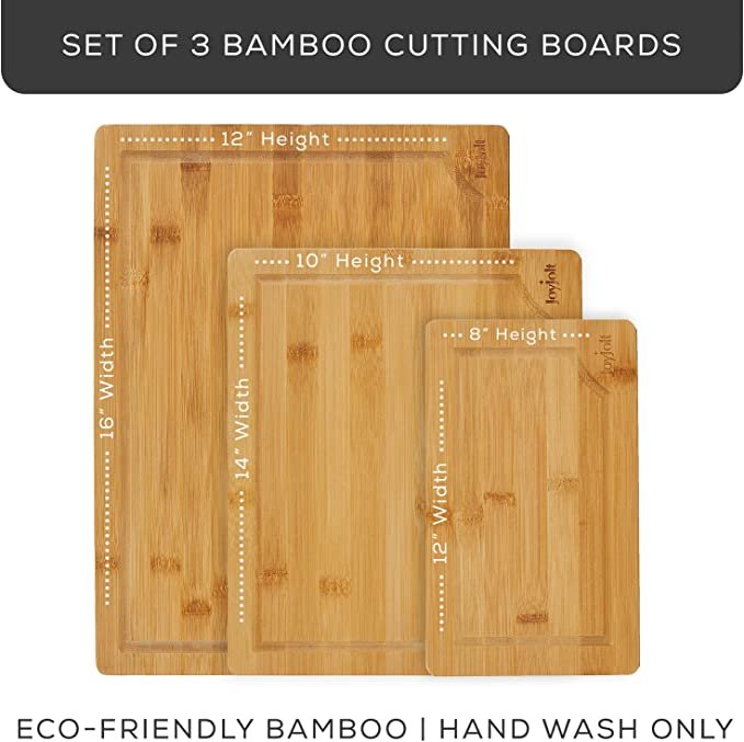 JoyJolt Bamboo Cutting Board Set, Wooden Cutting Boards for Kitchen.