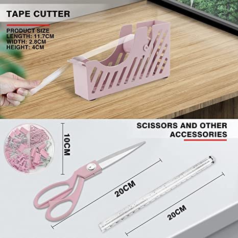 Owfeel Desk Accessory Kits Pink 9pcs , The Halloween Chrismas Thanking Giving Day Gift for Office Clerks and Students