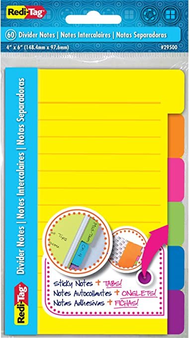 Redi-Tag Divider Sticky Notes,  4 x 6 Inches, Assorted Neon Colors (29500)