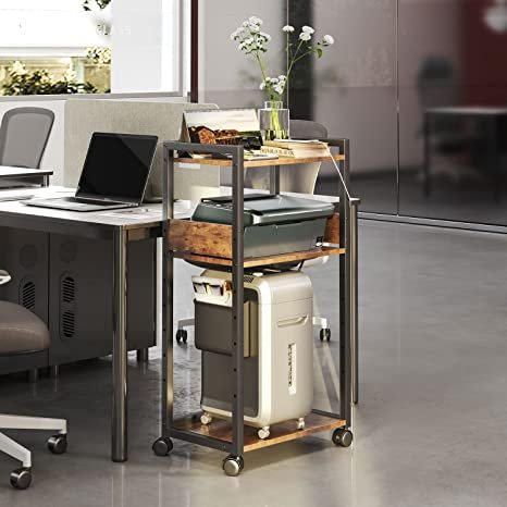 TC-HOMENY 3-Tier Movable Printer Stand with Storage Rolling Floor-Standing