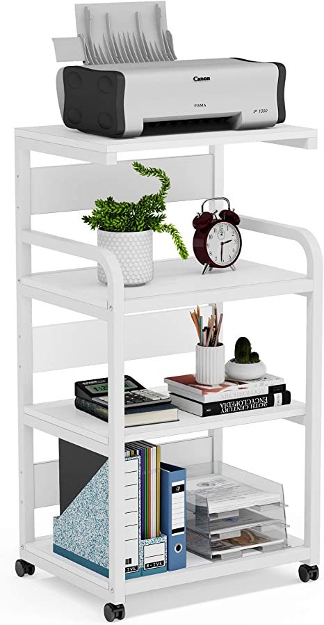 Tribesigns 4-Shelf Mobile Printer Stand with Storage Shelves (White)