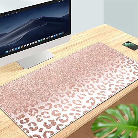 Desk Mat XXL Mouse pad, Pink Rose Gold Leopard Print Office Supplies and Accessories Decor Office for Women 31.5X15.75in