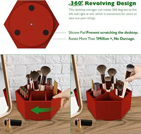 Colored Pen Pencil Holder Organizer for Desk with 7 Compartments, Red