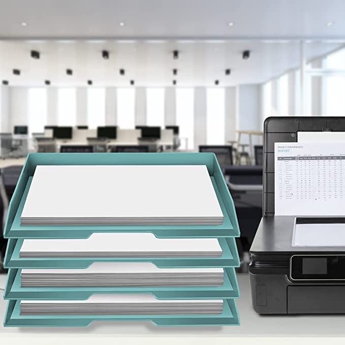 Acrimet Stackable Letter Tray 4 Tier Side Load Plastic Desktop File Organizer (Solid Green Color)