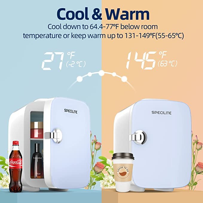 SPECILITE Mini Fridge for Skin Care, Personal AC/DC Refrigerator for Makeup, Food, Travel, Bedroom
