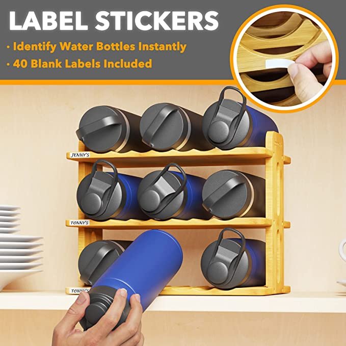 SpaceAid Bamboo Water Bottle Organizer with Labels