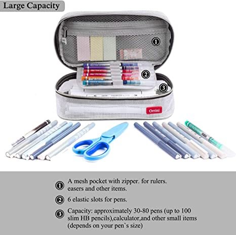 Orrini Pencil Case Pen Case Pencil Bag Pen bag Organizer Pouch Holder (Gray)