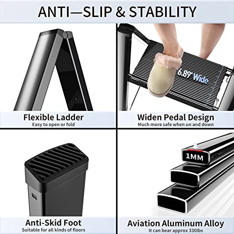 Step Ladder Folding 2 Step Stool Aluminium Anti-Slip