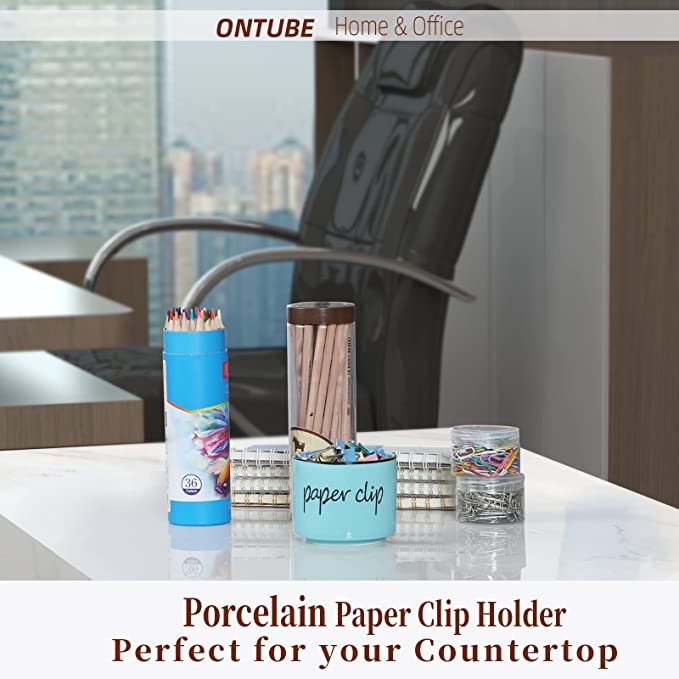 ONTUBE Porcelain Paper Clip Holders,Ceramic Paper Clip Organizer (Turquoise)